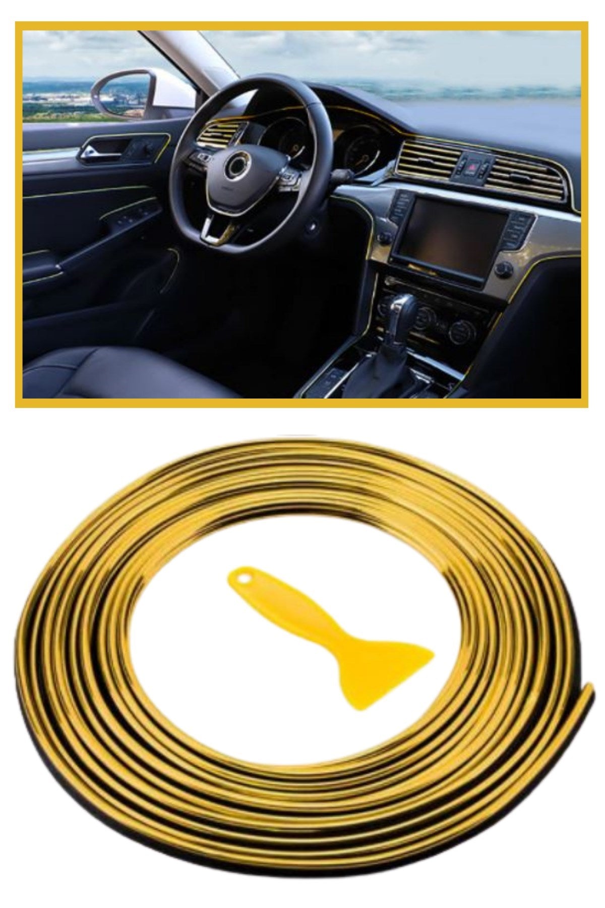 Gold Araba Oto Trim Dekorasyon Şeridi Kauçuk Elastik Kolay Kurulum 5 metre Şerit Bant