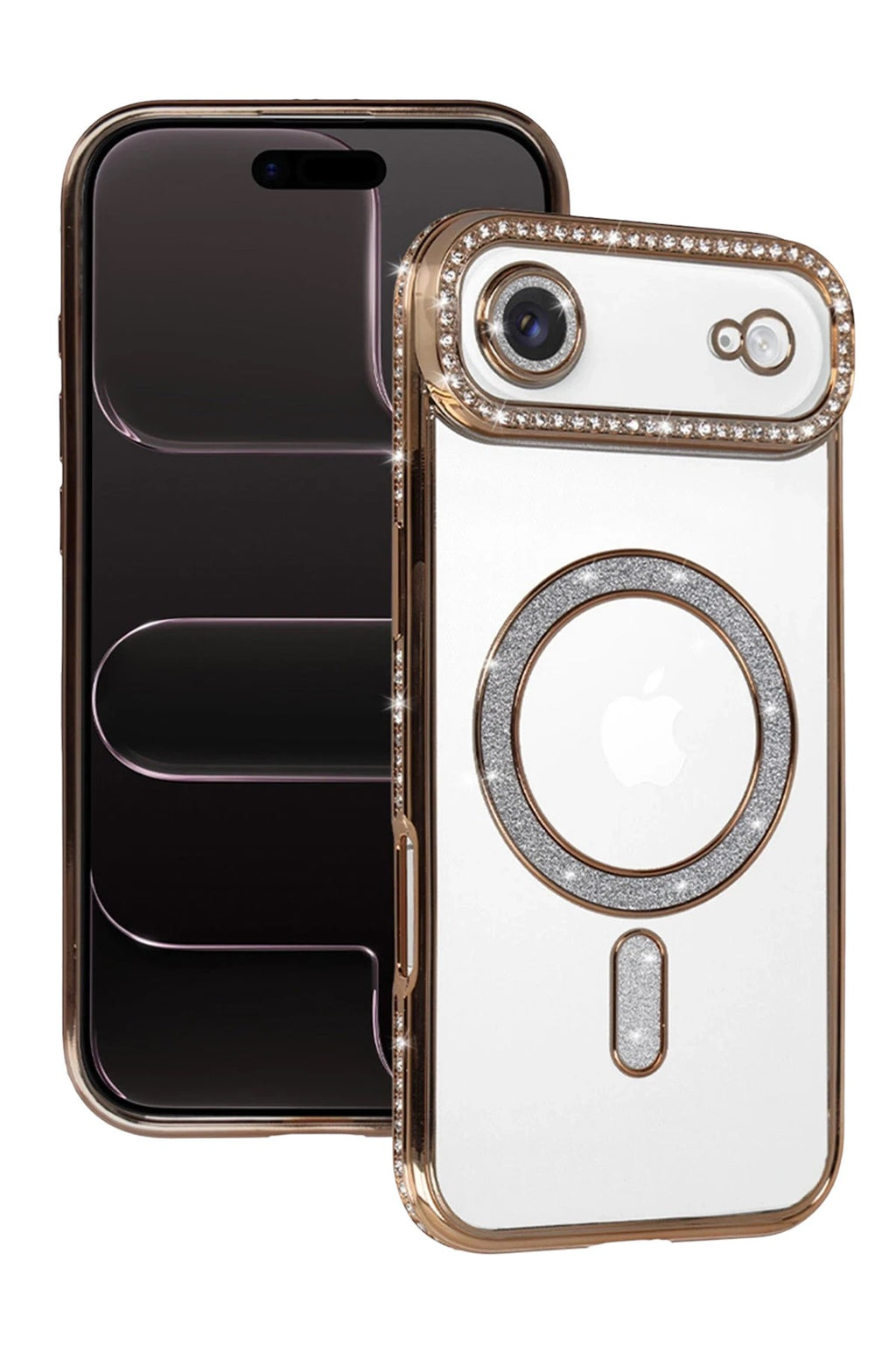 Mey İthalat® iPhone 17 Air Joke Simli Magneticsafe Kılıf - Gold