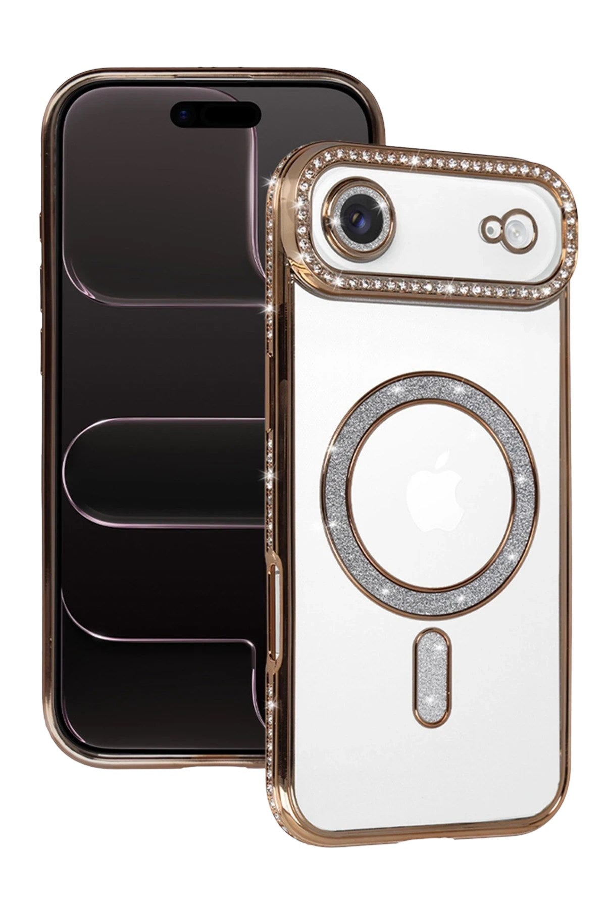 Mey İthalat® iPhone 17 Air Joke Simli Magneticsafe Kılıf - Gold