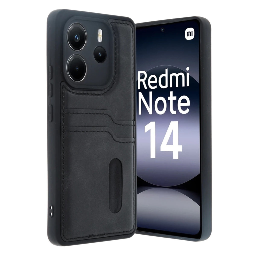 Mey İthalat® Redmi Note 14 4G Kılıf Sara Kartvizitli Deri Kılıf - Siyah