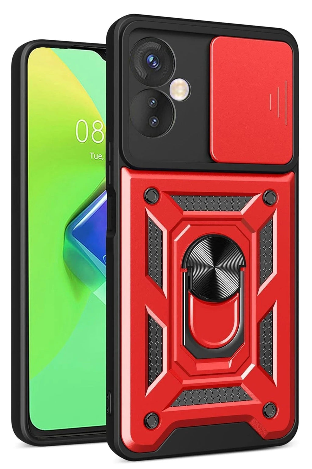 Mey İthalat® İnfinix Hot 30 4G Kılıf Pars Lens Yüzüklü Silikon - Kırmızı