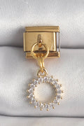 Mey İthalat® 316L Çelik Gold Renk Zirkon Taşlı Sallantı Güneş Model Nomination Charm