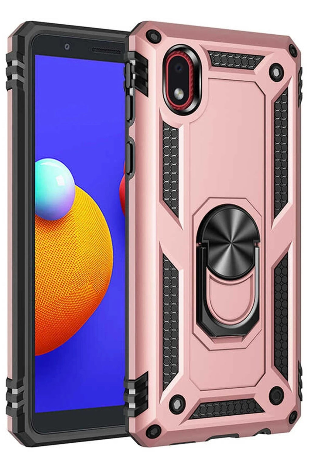 Mey İthalat® Samsung Galaxy A01 Core Kılıf Sofya Yüzüklü Silikon Kapak - Rose