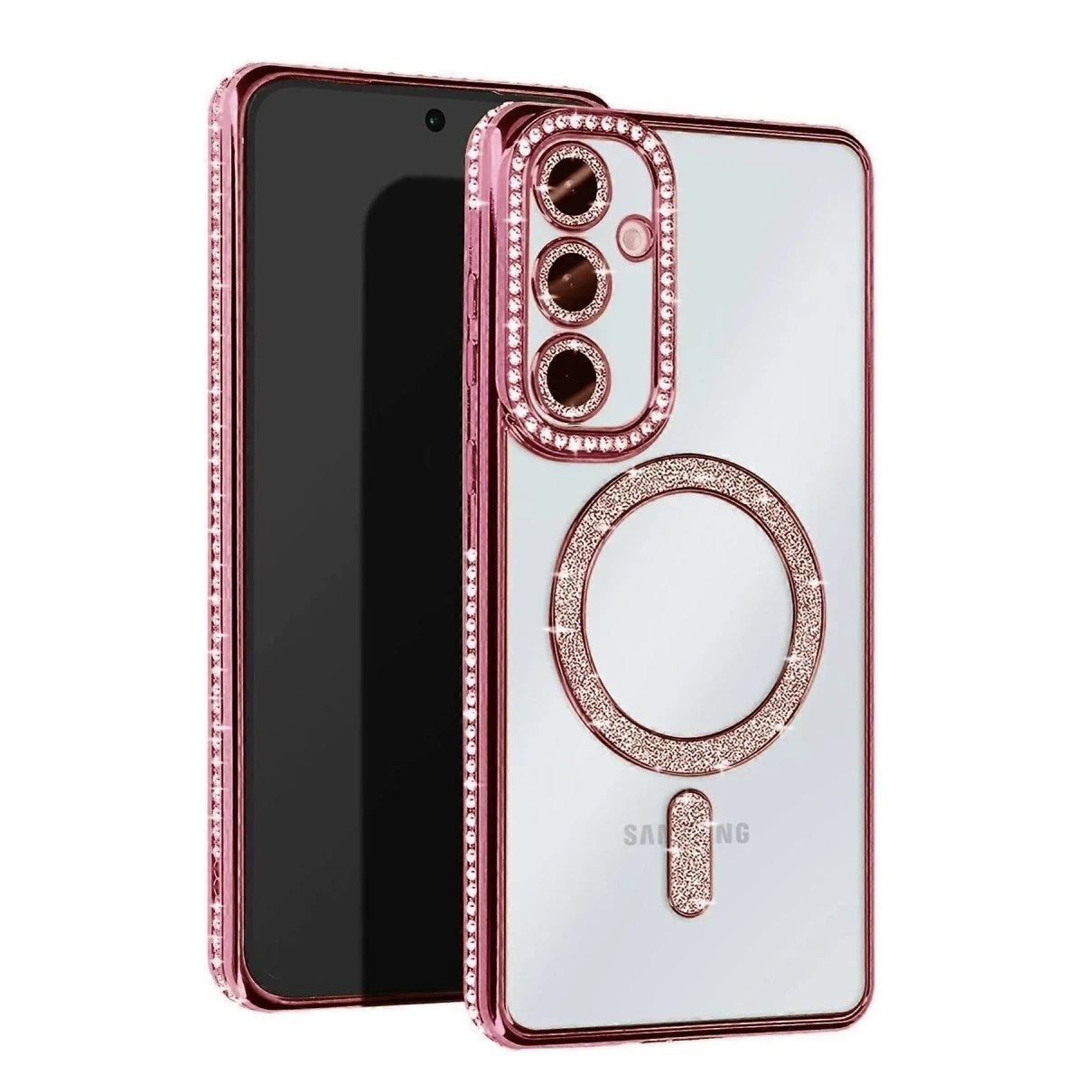 Mey İthalat® Samsung Galaxy A35 5G Joke Simli Magneticsafe Kılıf - Pembe