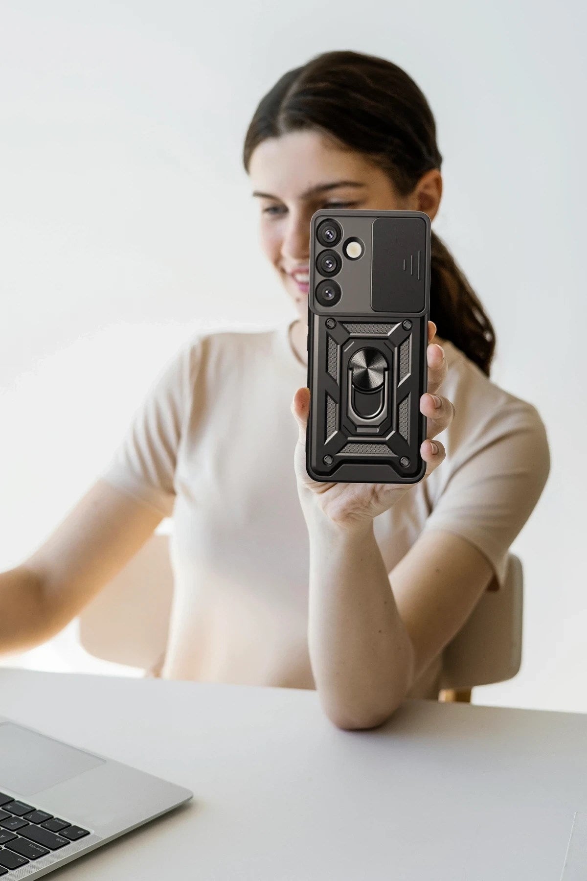 Mey İthalat® Samsung Galaxy S25 Plus Kılıf Pars Lens Yüzüklü Silikon - Siyah