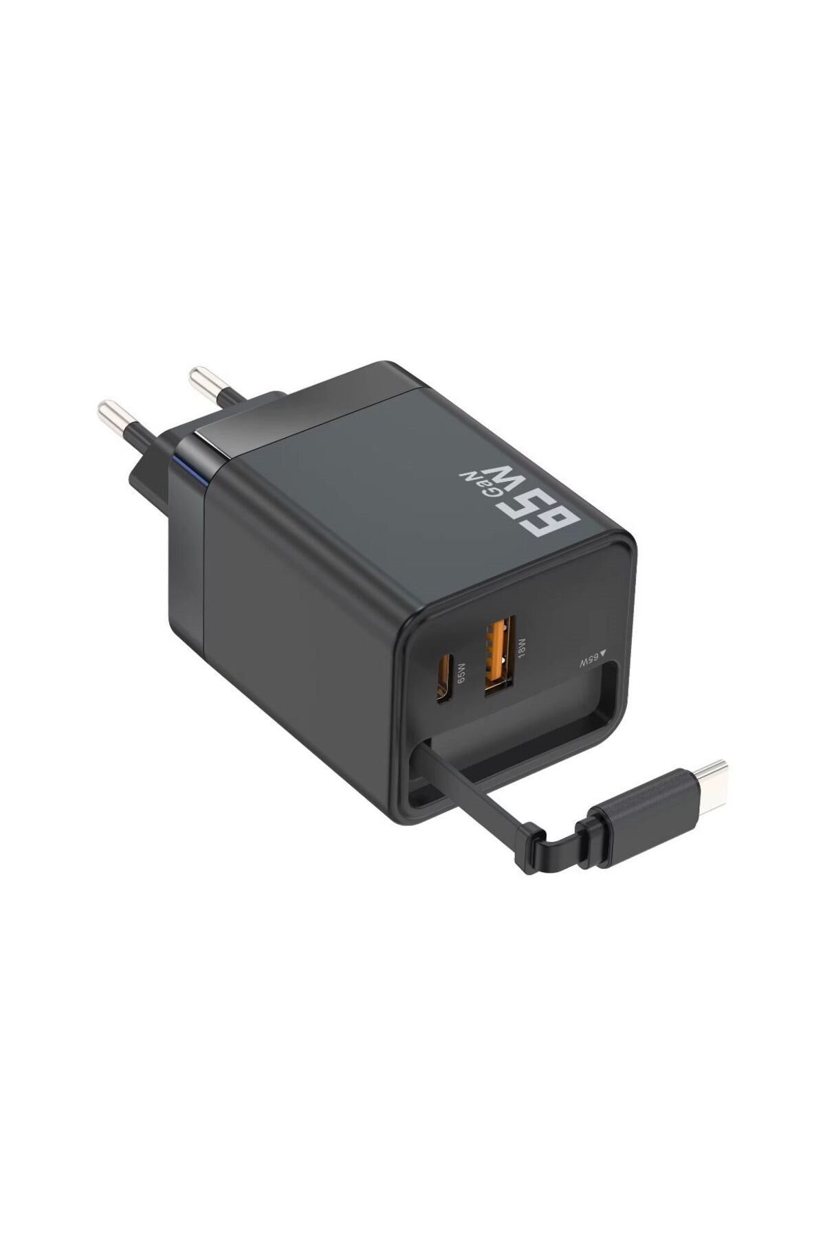 65W Süper Hızlı Şarj Cihazı | Dahili Type-C Kablo | USB-C & USB-A Çıkış | Çoklu Cihaz Desteği
