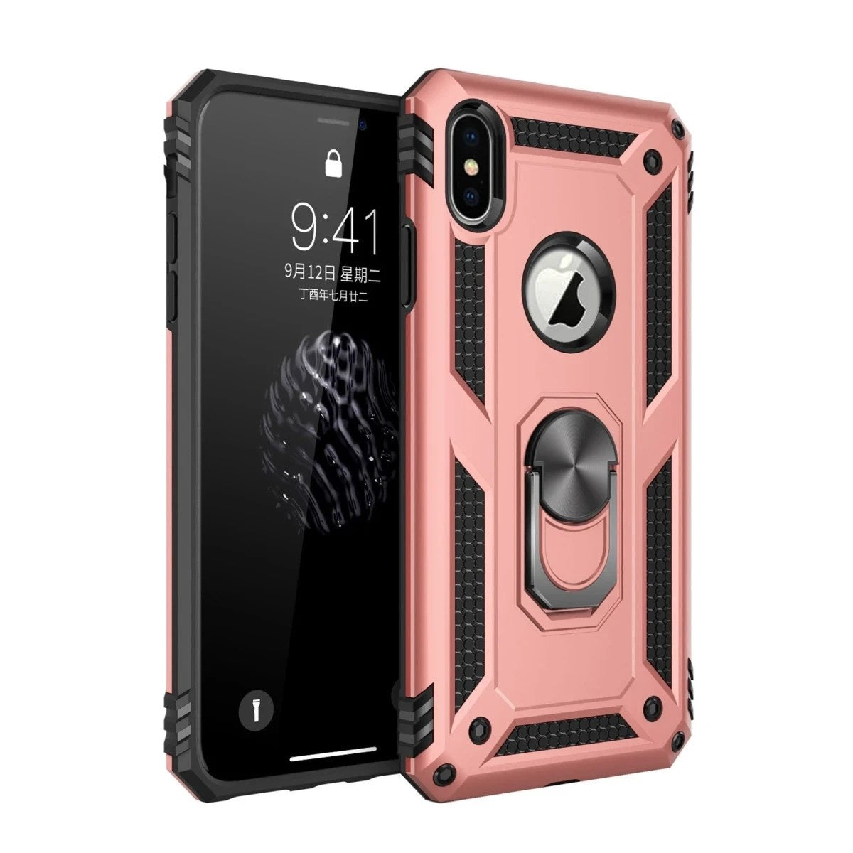 Mey İthalat® iPhone X Kılıf Sofya Yüzüklü Silikon Kapak - Rose