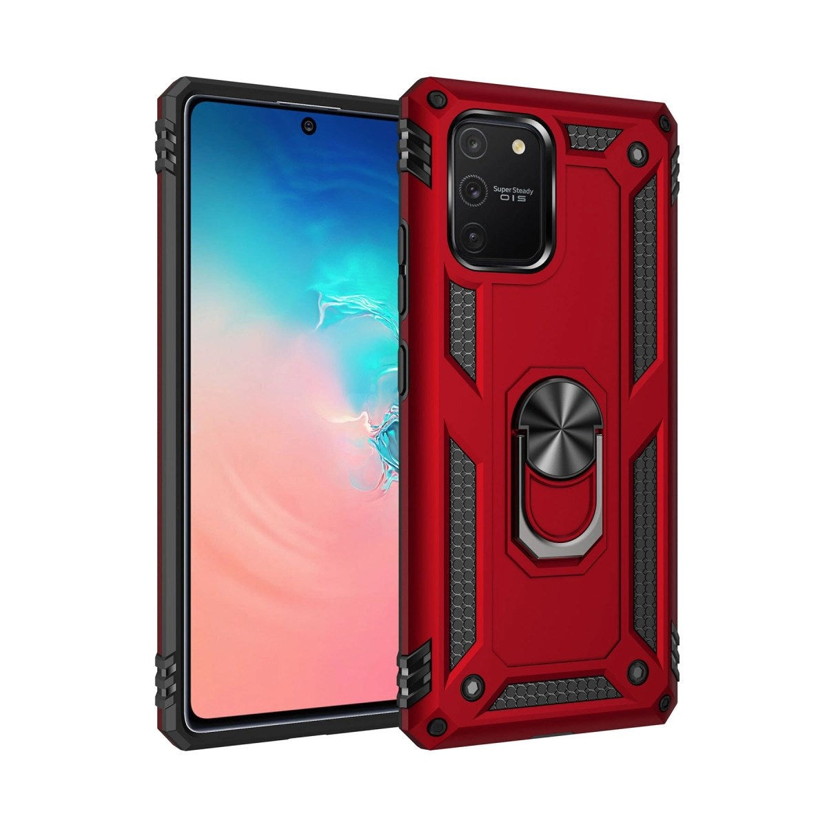 Mey İthalat® Samsung Galaxy A91 / S10 Lite Kılıf Sofya Yüzüklü Silikon Kapak - Kırmızı