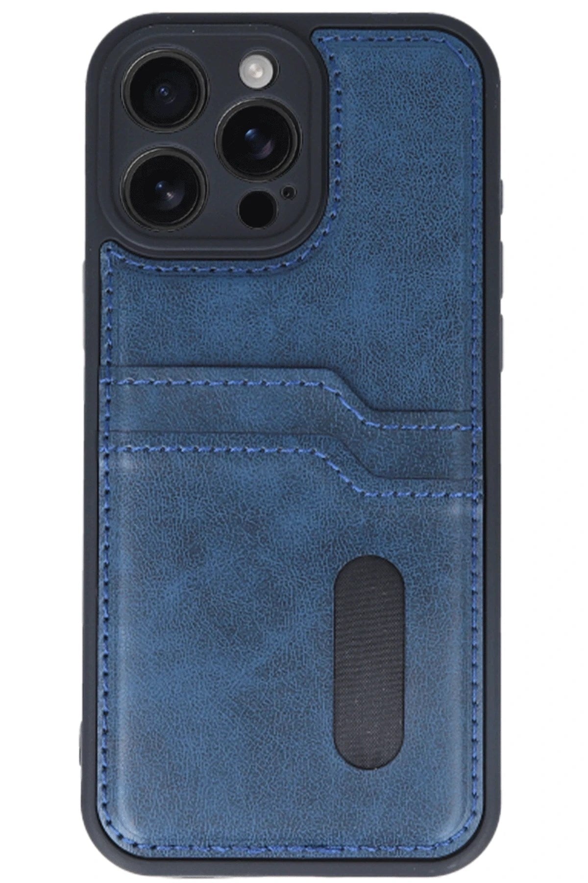 Mey İthalat® iPhone 16 Pro Max Kılıf Sara Kartvizitli Deri Kılıf - Lacivert