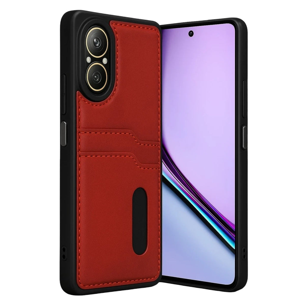 Mey İthalat® Realme 12 Lite Kılıf Sara Kartvizitli Deri Kılıf - Kırmızı