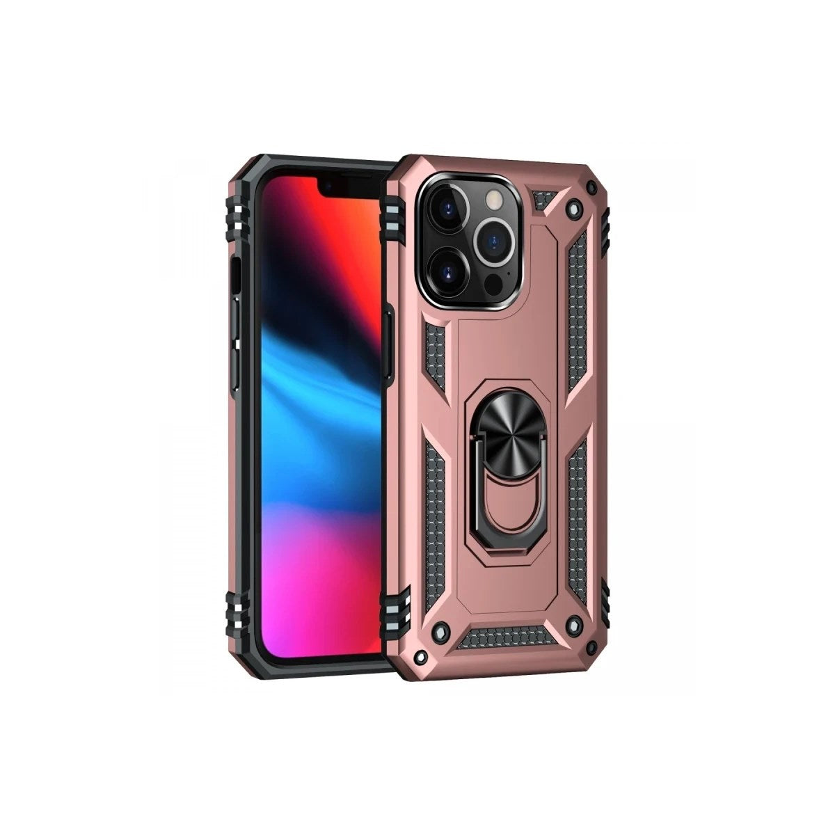 Mey İthalat® iPhone 13 Pro Max Kılıf Sofya Yüzüklü Silikon Kapak - Rose