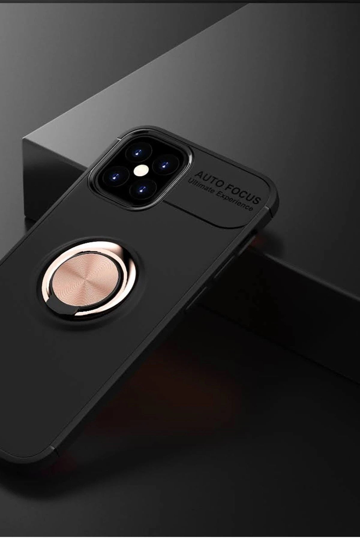Mey İthalat® iPhone 12 Mini Kılıf Range Yüzüklü Silikon - Siyah-Gold