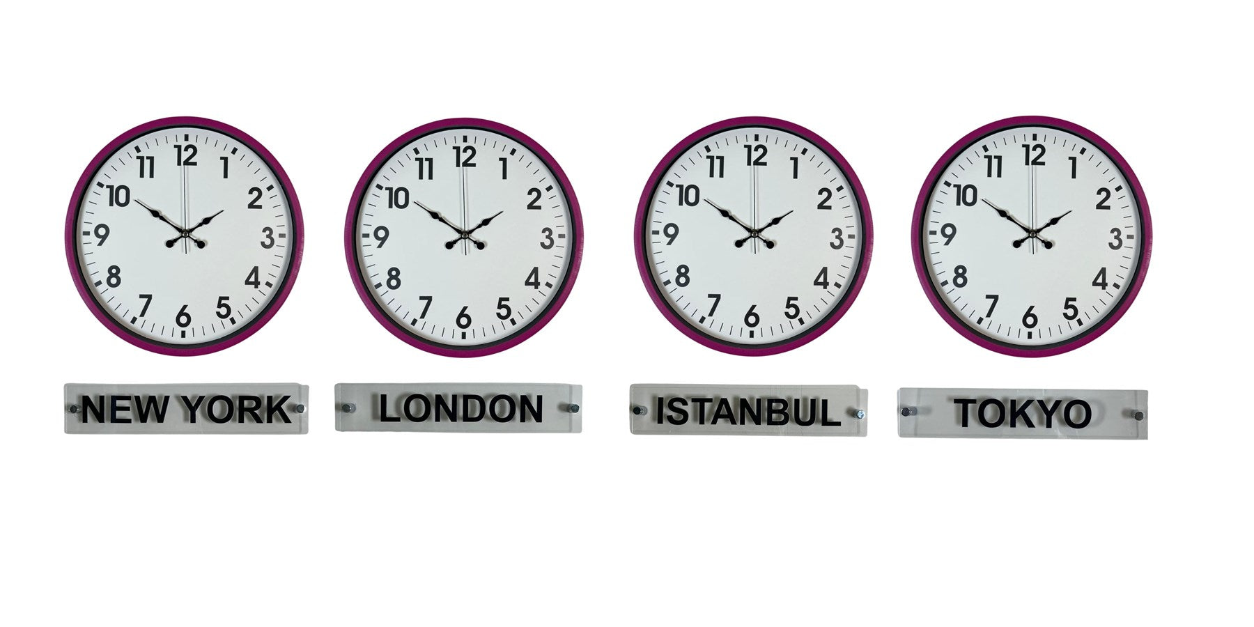 Pembe 36 Cm 4 lü Tabelalı Dünya Saatleri Seti