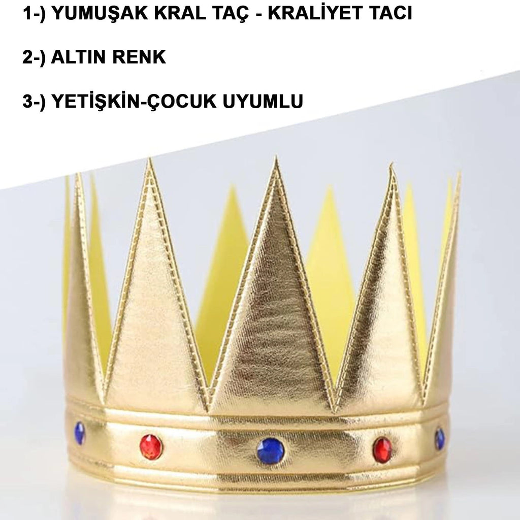 Mey İthalat® Altın Renk Eva Yumuşak Kral Kraliyet Tacı Yetişkin Çocuk Uyumlu 55 cm