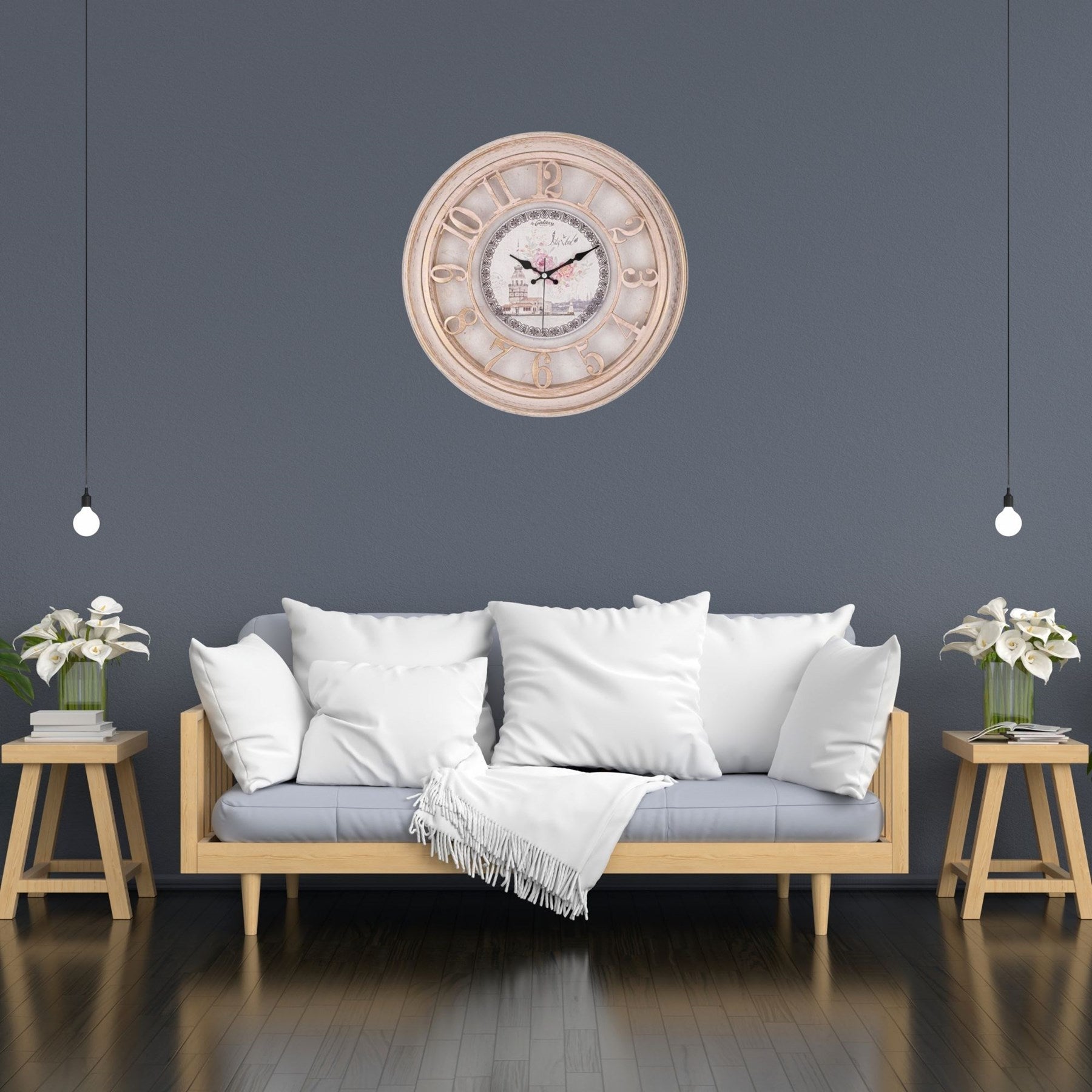 45 Cm Eskitme Çerçeve Kabartma Duvar Saati