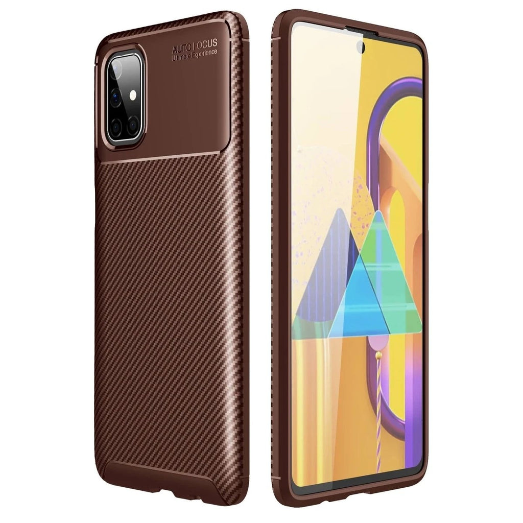 Mey İthalat® Samsung Galaxy M51 Kılıf Auto Focus Karbon Kapak - Kahverengi