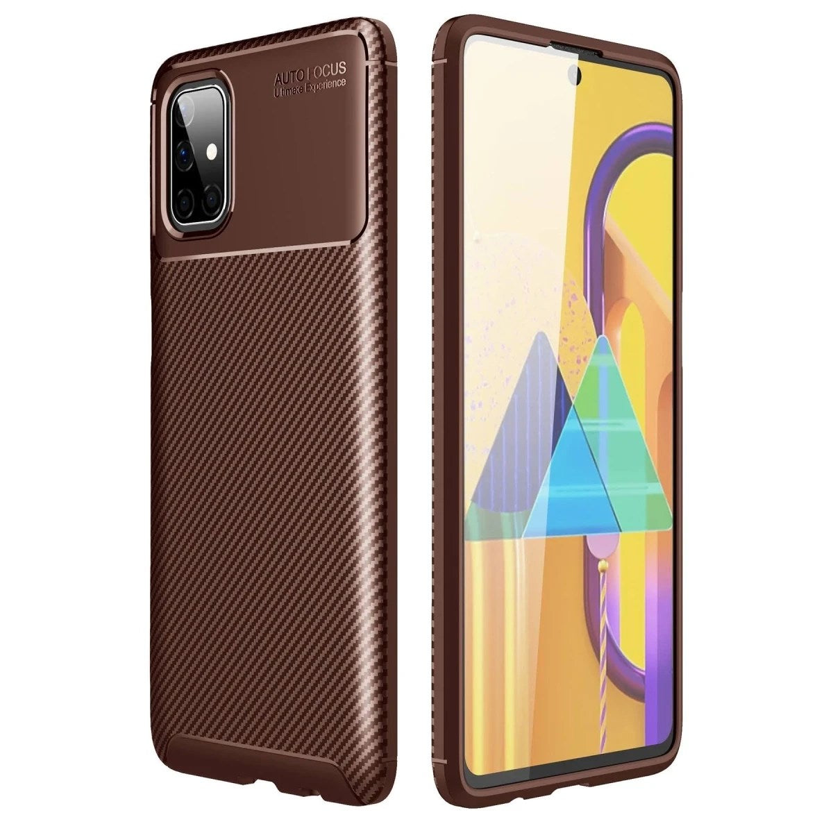 Mey İthalat® Samsung Galaxy M51 Kılıf Auto Focus Karbon Kapak - Kahverengi