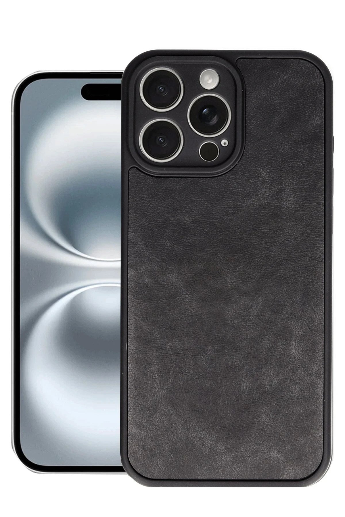 Mey İthalat® iPhone 16 Pro Max Kılıf Aras Deri Kapak - Siyah