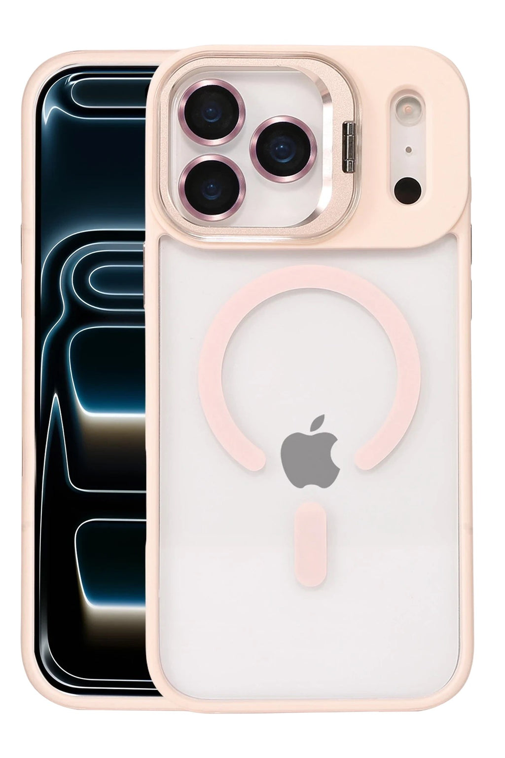 Mey İthalat® iPhone 17 Pro Max Remim Lensli Magsafe Standlı Kapak - Pembe