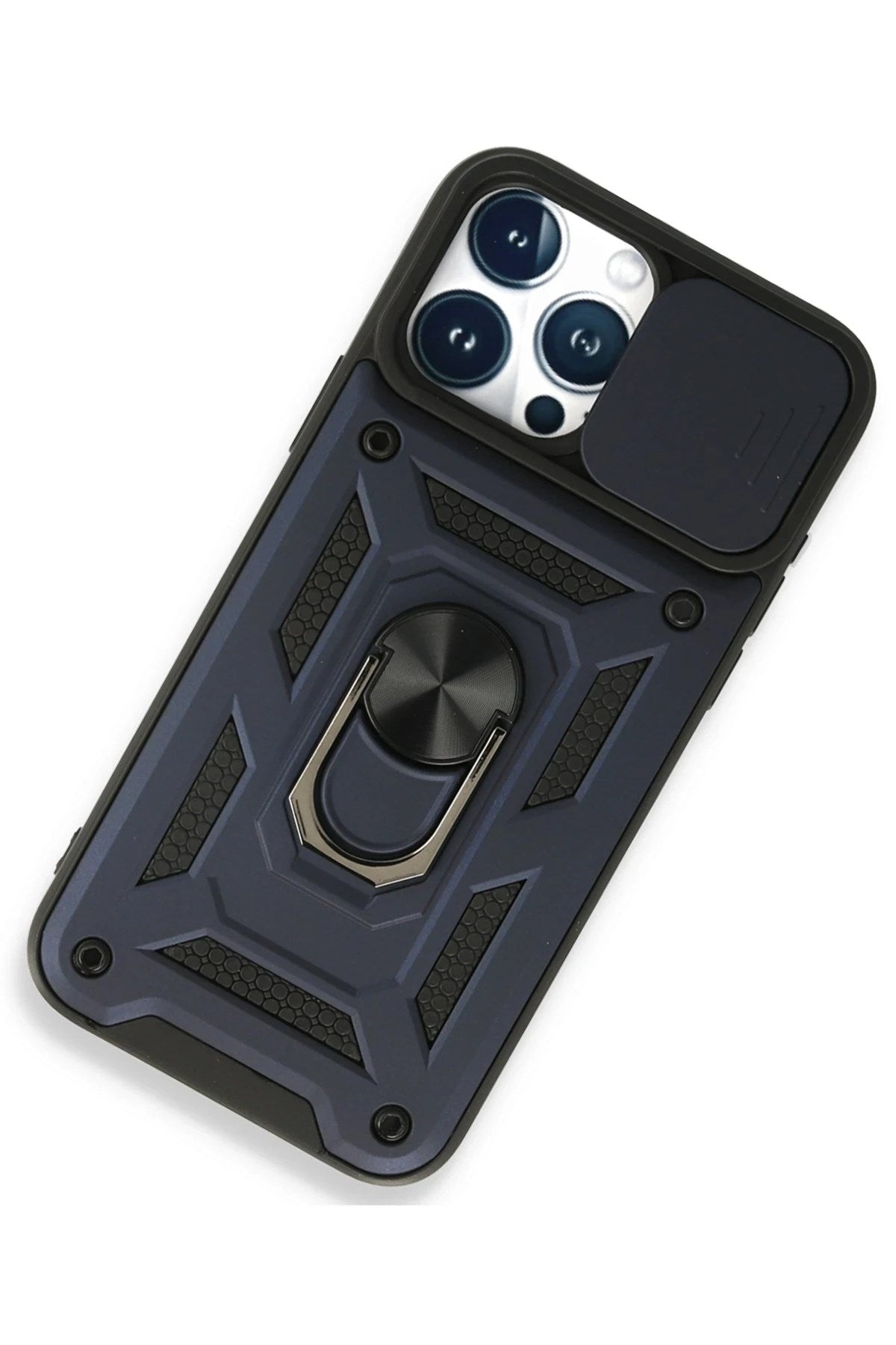 Mey İthalat® iPhone 15 Pro Kılıf Pars Lens Yüzüklü Silikon - Lacivert