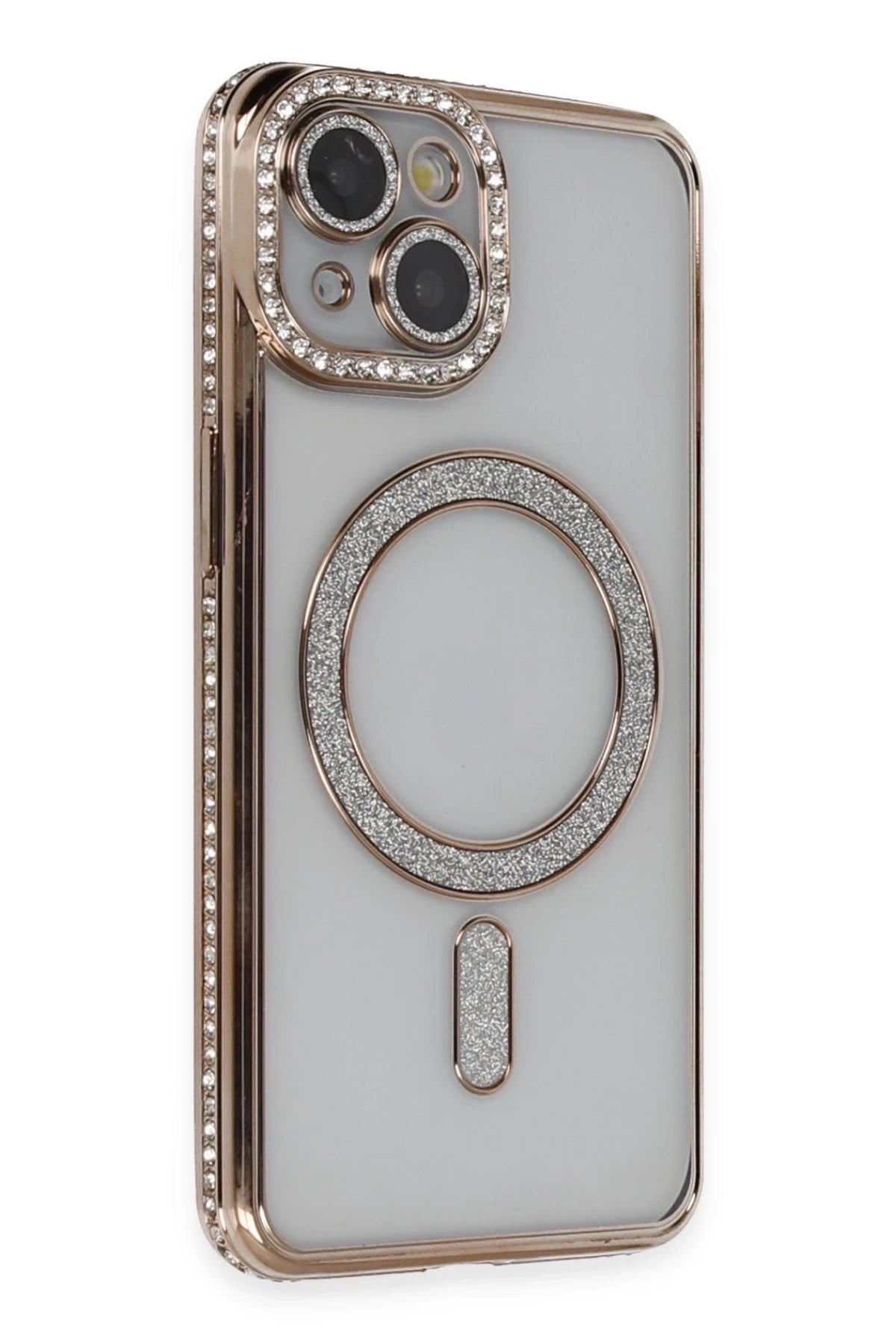 Mey İthalat® iPhone 14 Kılıf Joke Simli Magneticsafe Kılıf - Gold