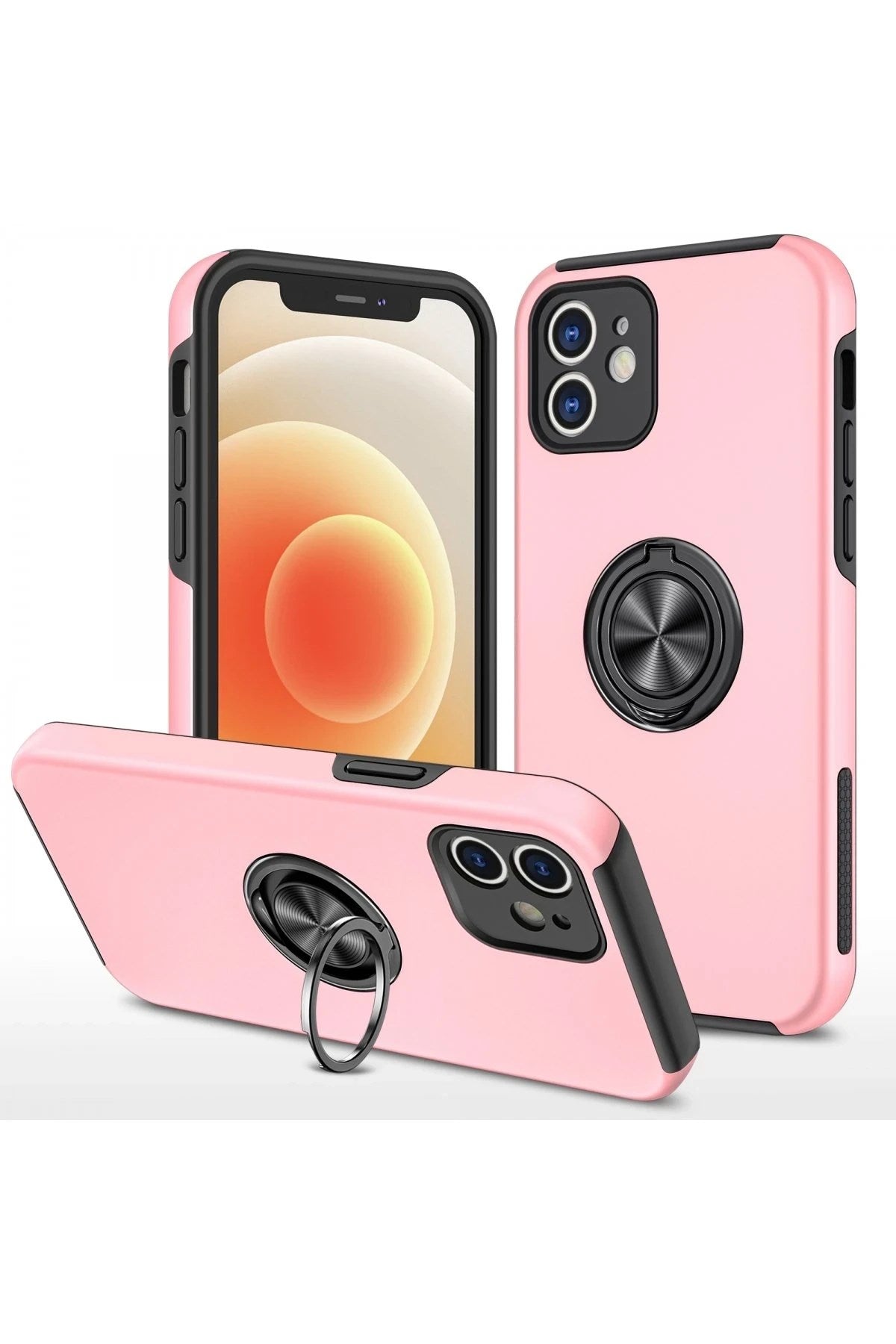 Mey İthalat® iPhone 12 Kılıf Elit Yüzüklü Kapak - Pembe