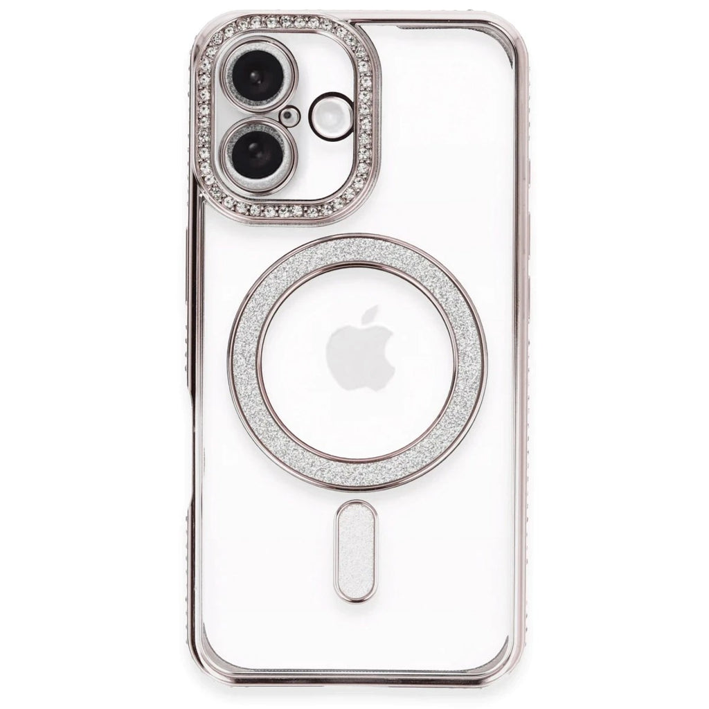 Mey İthalat® iPhone 16 Plus Kılıf Joke Simli Magneticsafe Kılıf - Pembe