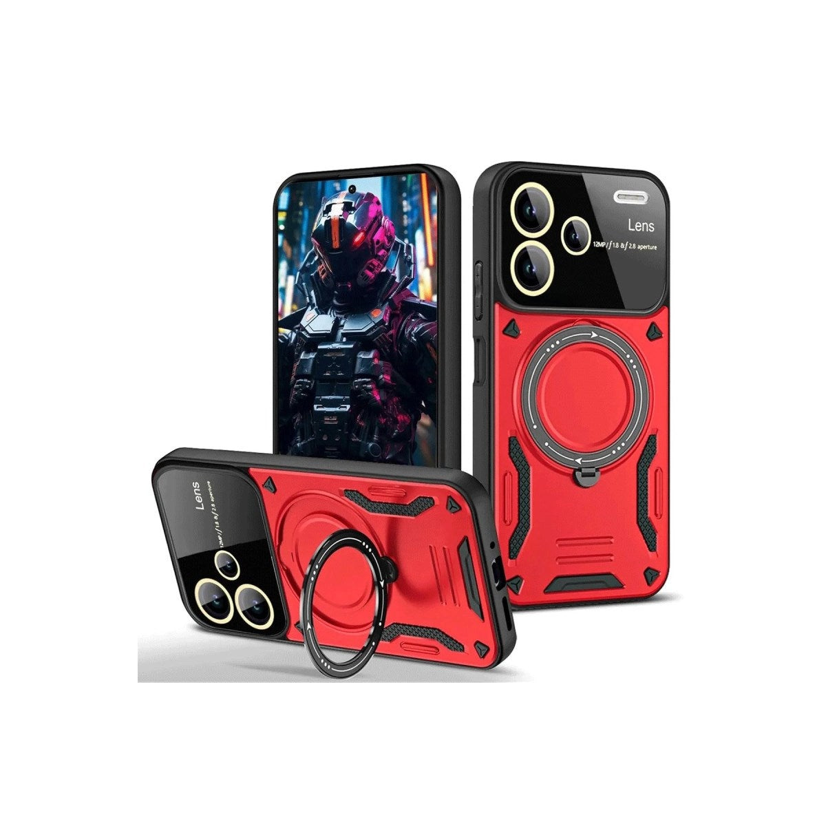 Mey İthalat® Redmi Note 13 Pro Plus Joy Lens Standlı Kapak - Kırmızı