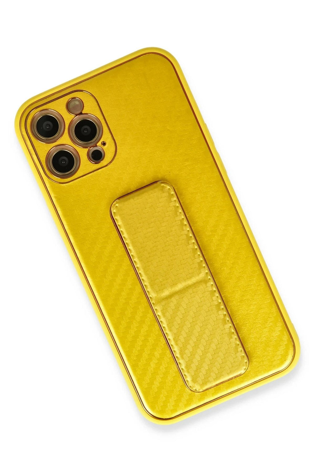 Mey İthalat® iPhone 12 Pro Max Kılıf Coco Karbon Standlı Kapak - Sarı