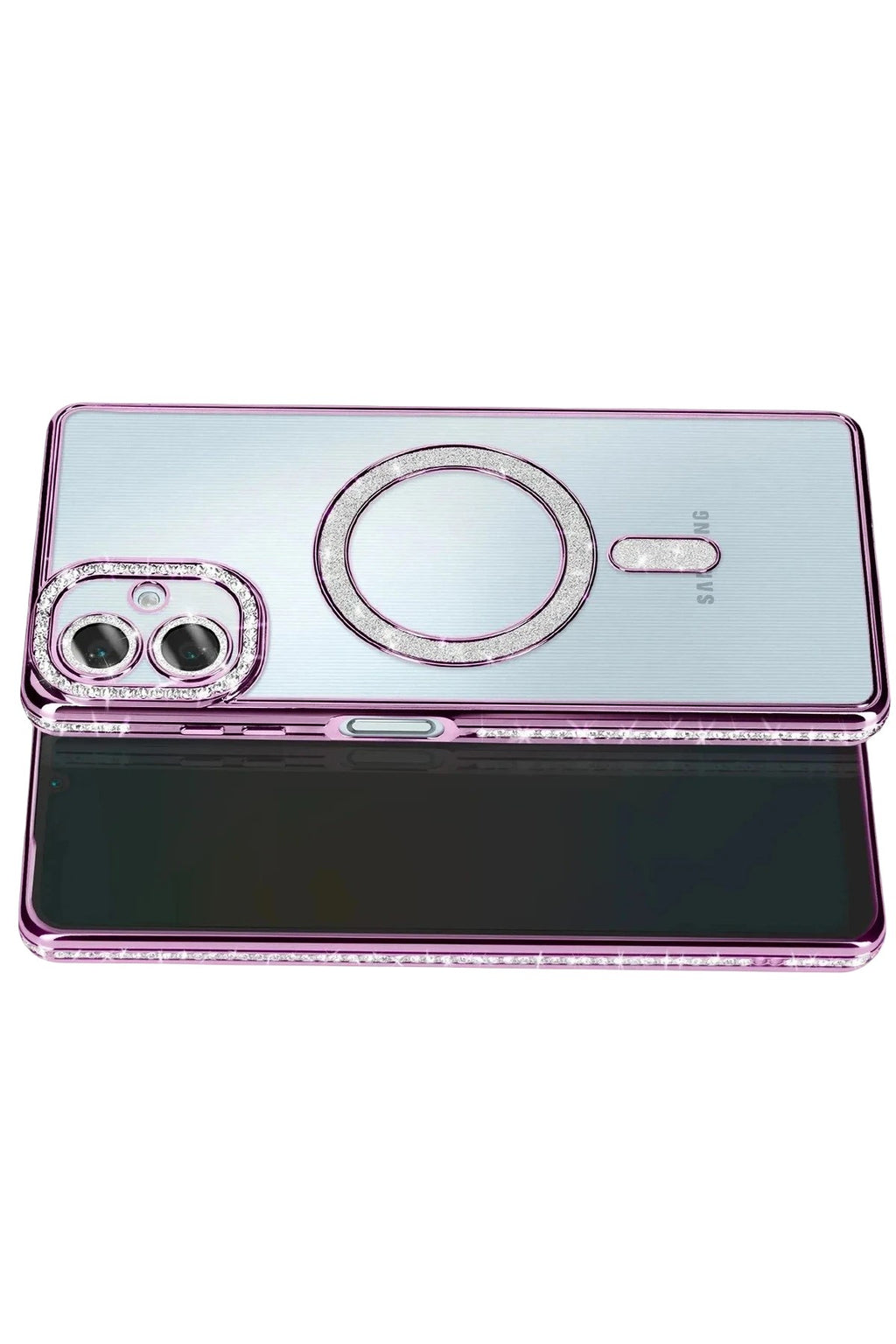 Mey İthalat® Samsung Galaxy A07 4G Joke Simli Magneticsafe Kılıf - Derin Mor
