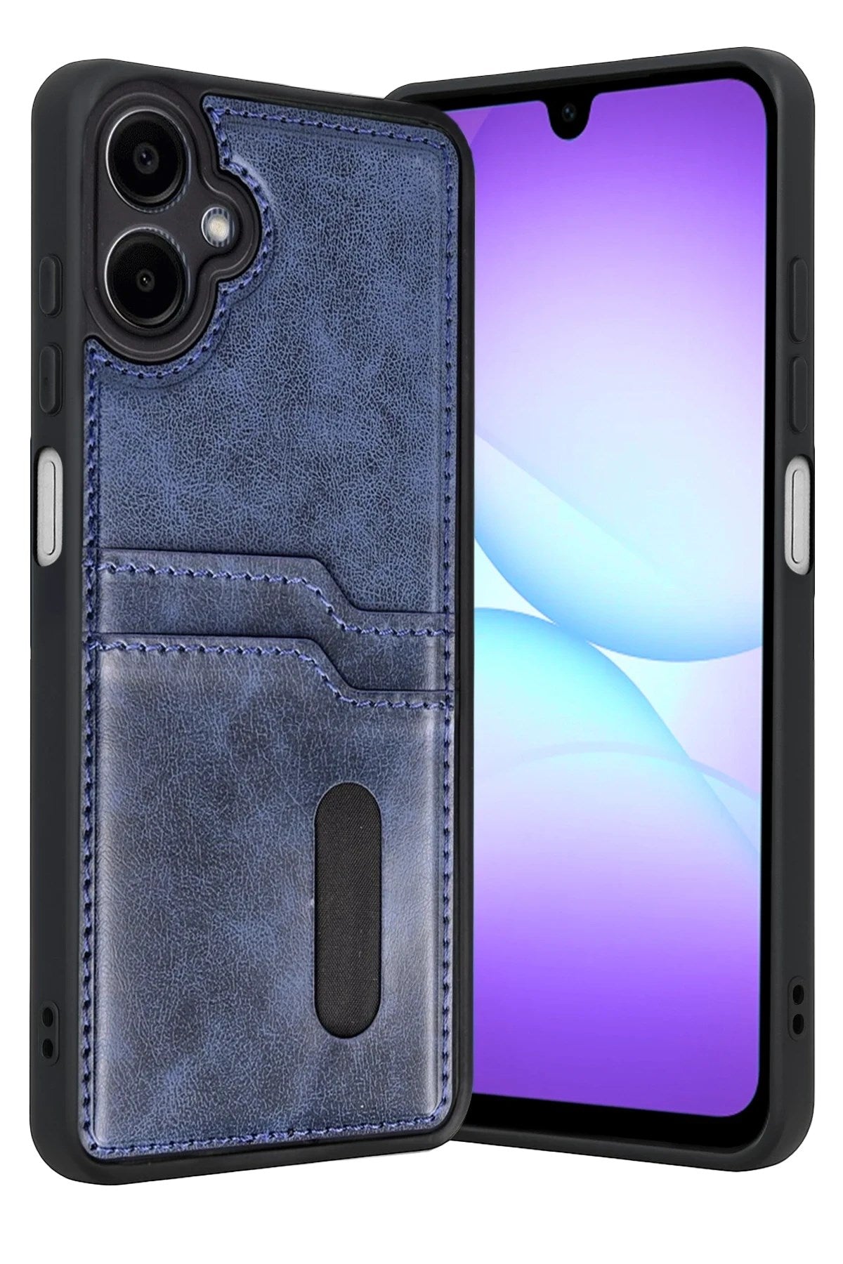 Mey İthalat® Samsung Galaxy A07 4G Sara Kartvizitli Deri Kılıf - Lacivert