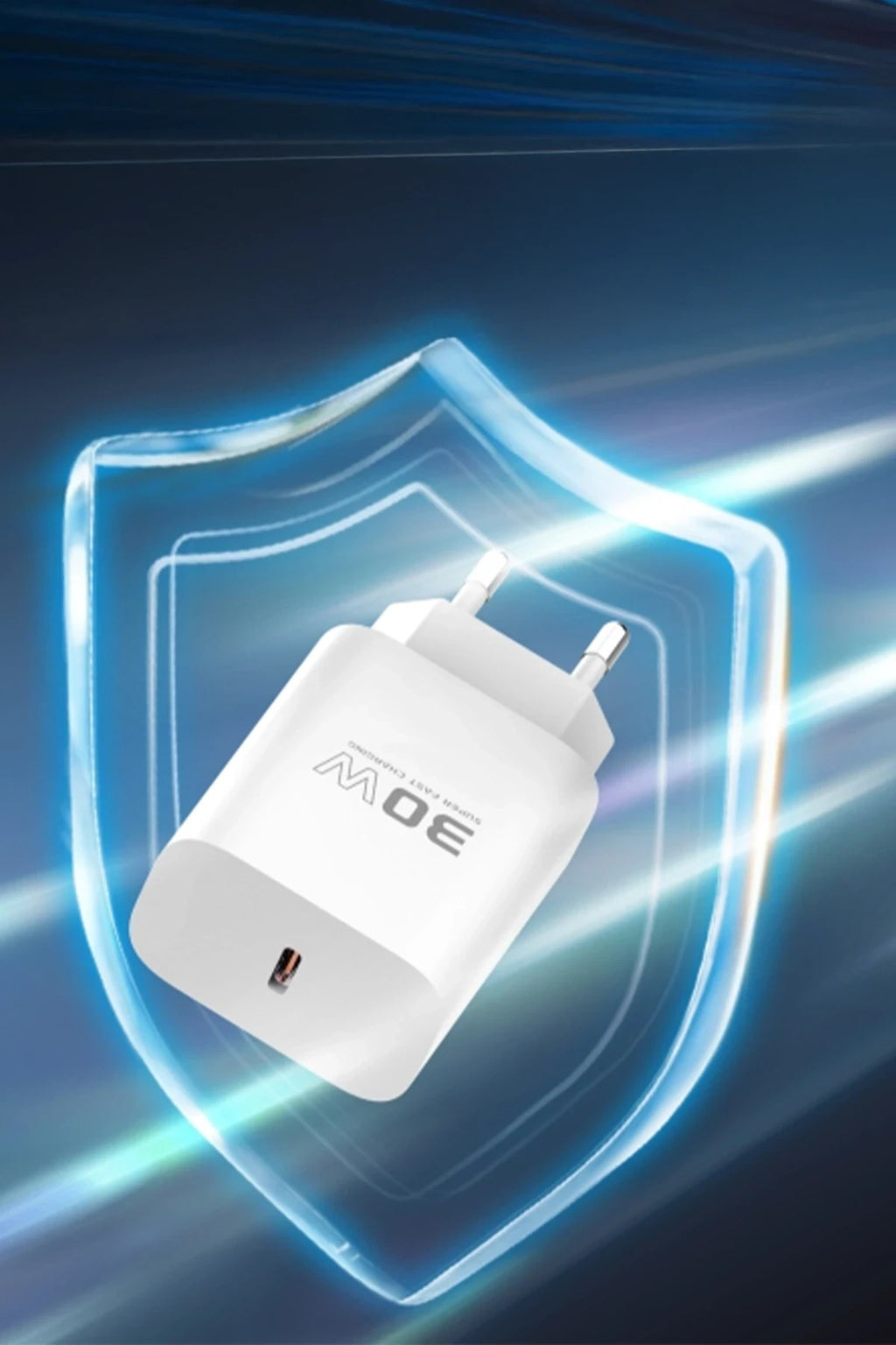 Mey İthalat® C87C 30W Type-C Çıkışlı Ekstra DL51 1M Type-C to Type-C Kablolu PD Şarj Cihazı - Beyaz