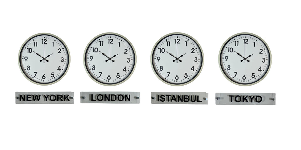 Soft Krem 36 Cm Tabelalı 4 lü Dünya Saatleri