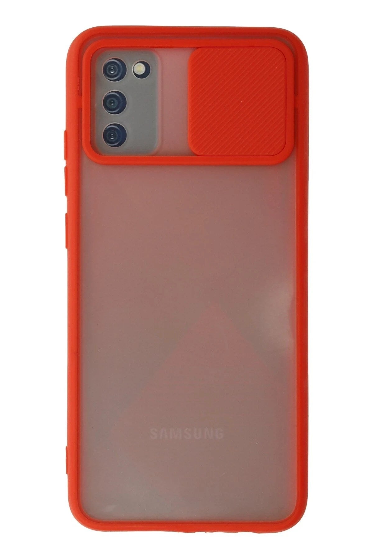 Mey İthalat® Samsung Galaxy A02S Kılıf Palm Buzlu Kamera Sürgülü Silikon - Kırmızı
