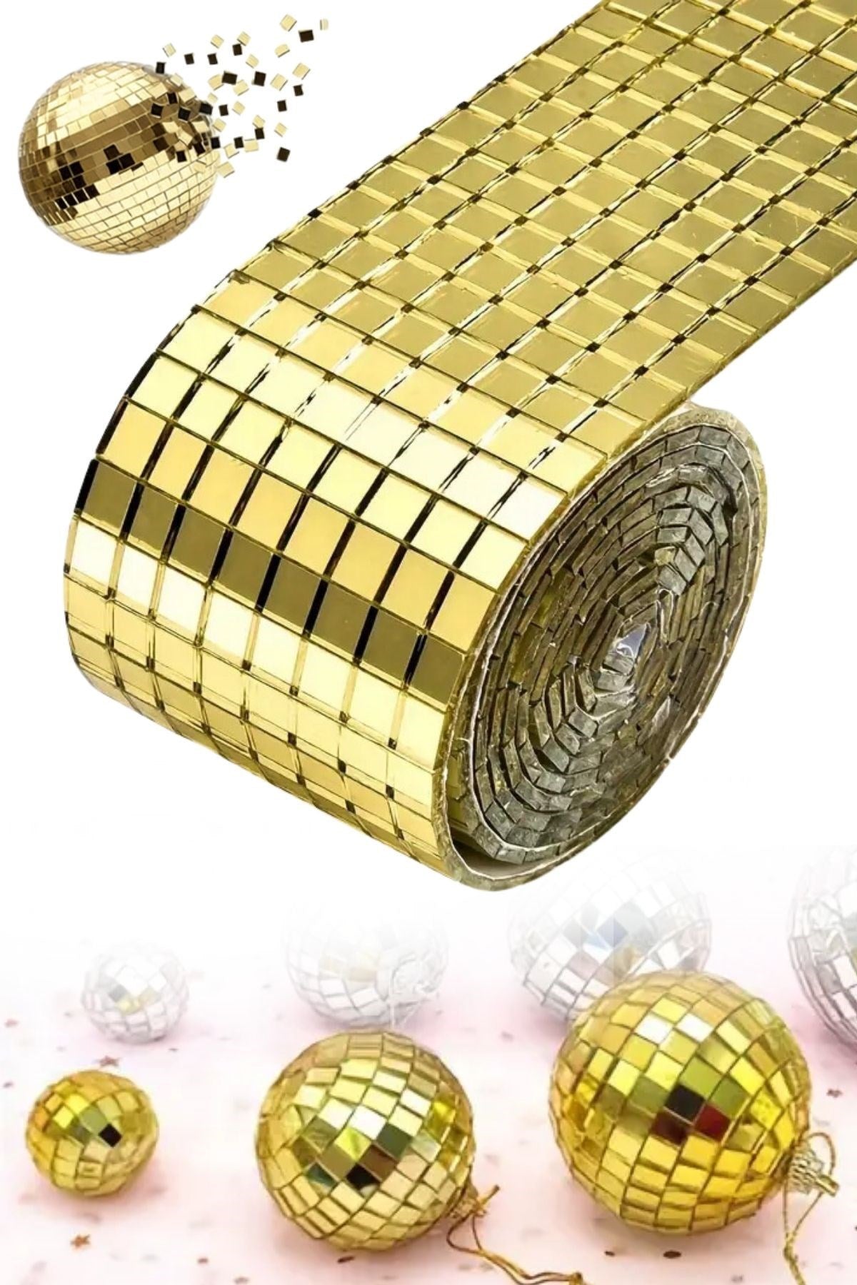 1 Metre Uzunluğunda Gold Renk Aynalı Mozaik Taşlı Dekor Bandı 4 cm x 1 mt