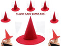 Mey İthalat® Kırmızı Renk Keçe Cadı Şapkası Yetişkin Çocuk Uyumlu 6 Adet