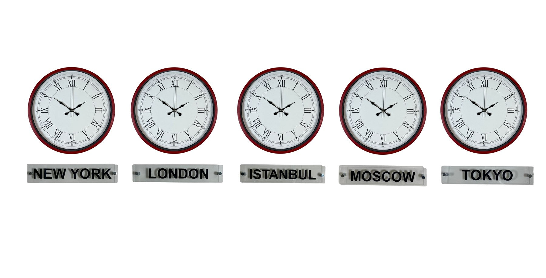 Elite Kırmızı 36 Cm 5 li Tabelalı Dünya Saatleri