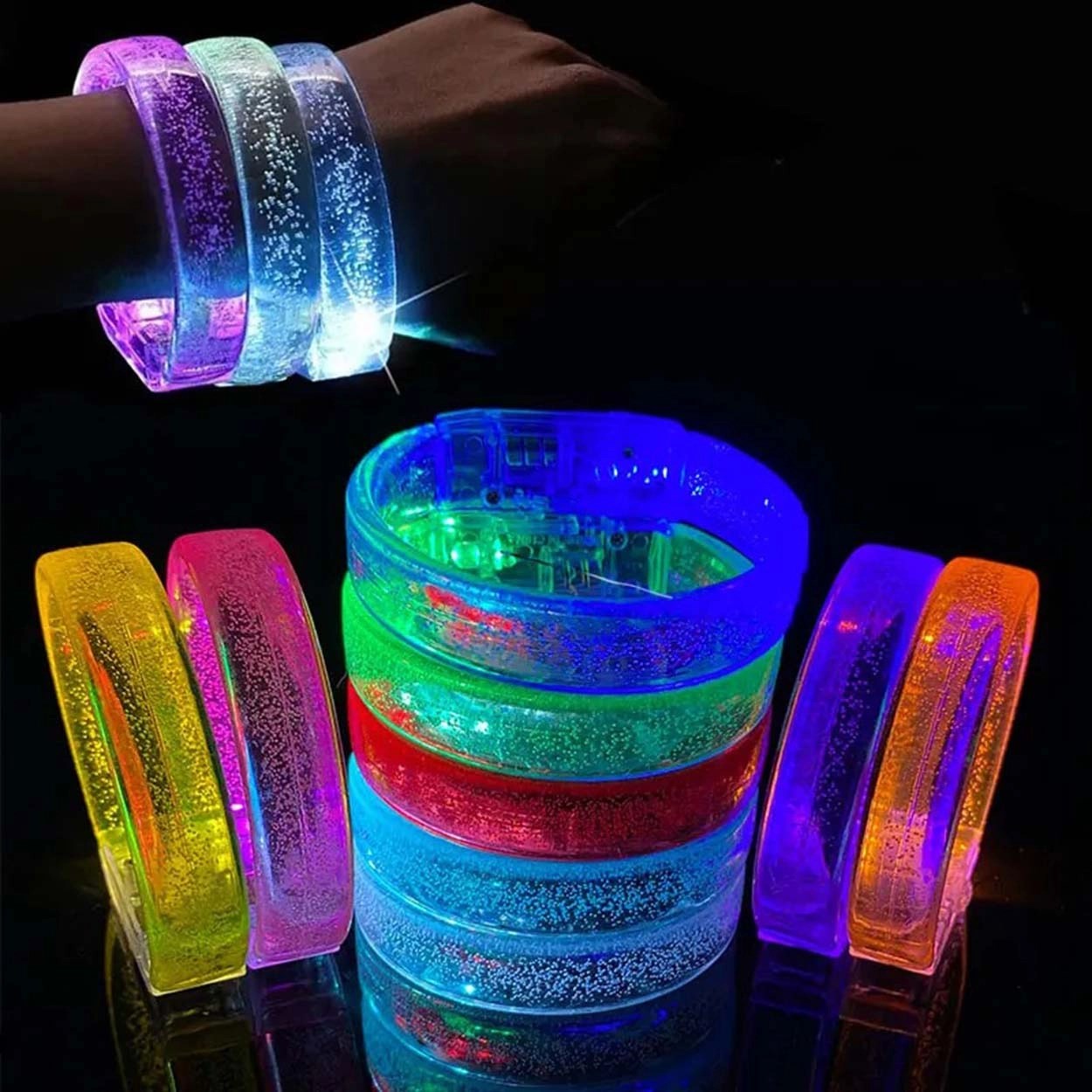 Mey İthalat® Sarı Led Işıklı Baskı Yapılabilen Pilli Bileklik Bilezik 1,5 cm Genişlik