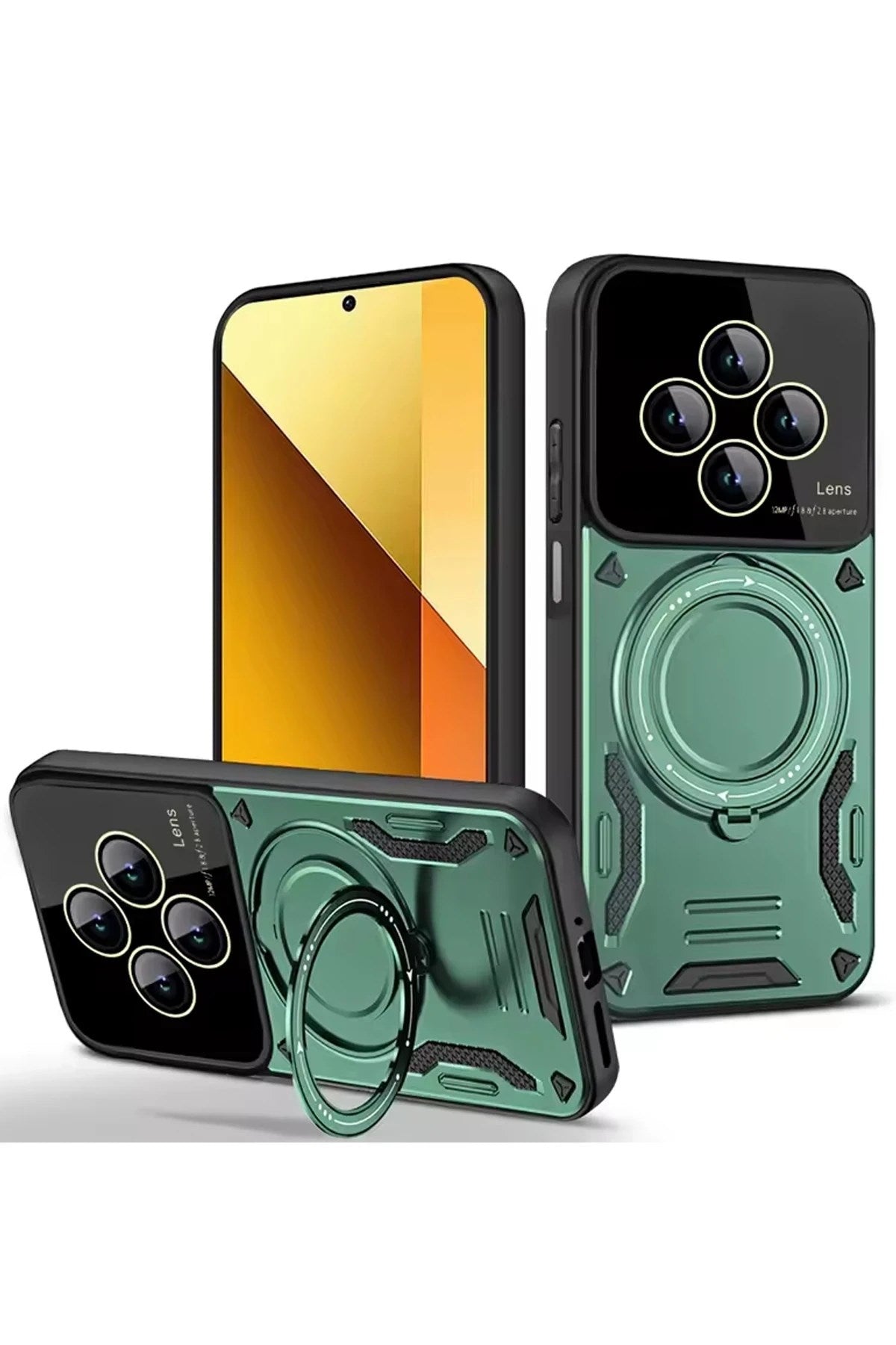 Mey İthalat® Redmi 14C Kılıf Joy Lens Standlı Kapak - Koyu Yeşil