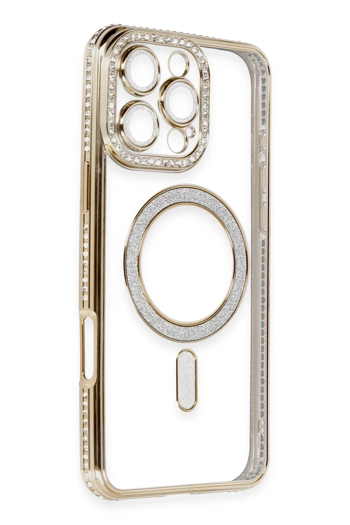 Mey İthalat® iPhone 16 Pro Kılıf Joke Simli Magneticsafe Kılıf - Gold