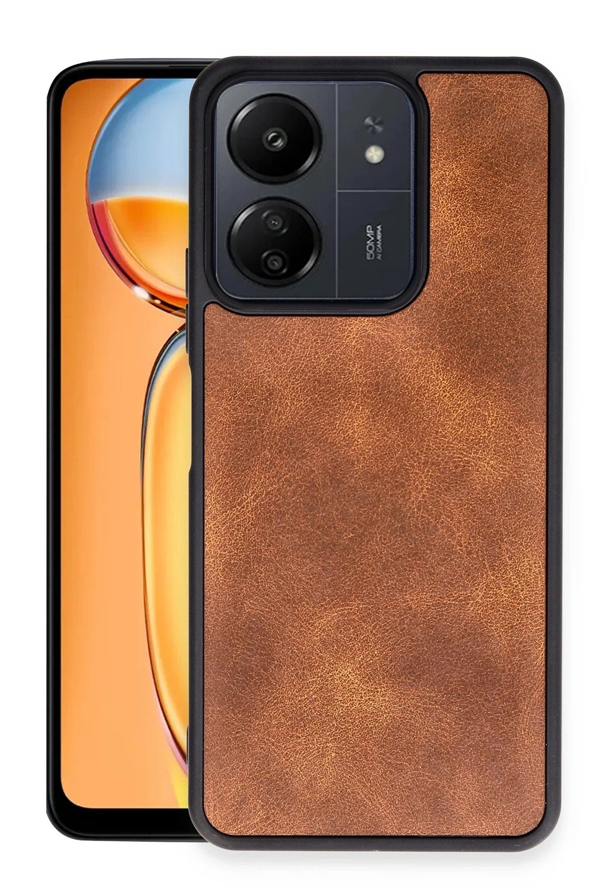 Mey İthalat® Redmi 13C Kılıf Aras Deri Kapak - Taba