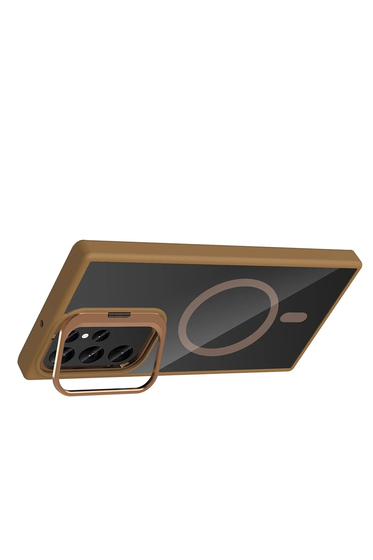 Mey İthalat® Samsung Galaxy S24 Ultra Remim Lensli Magsafe Standlı Kapak - Kahverengi