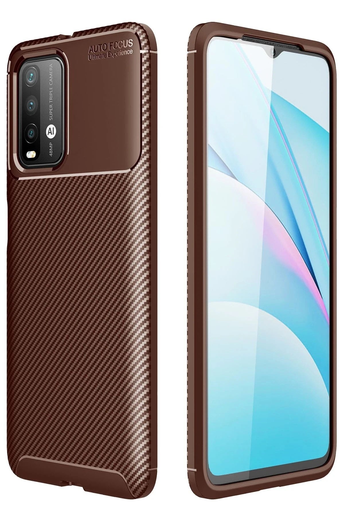 Mey İthalat® Redmi 9T Kılıf Auto Focus Karbon Kapak - Kahverengi