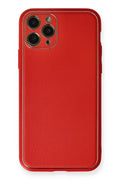 Mey İthalat® iPhone 11 Pro Max Kılıf Coco Deri Silikon Kapak - Kırmızı