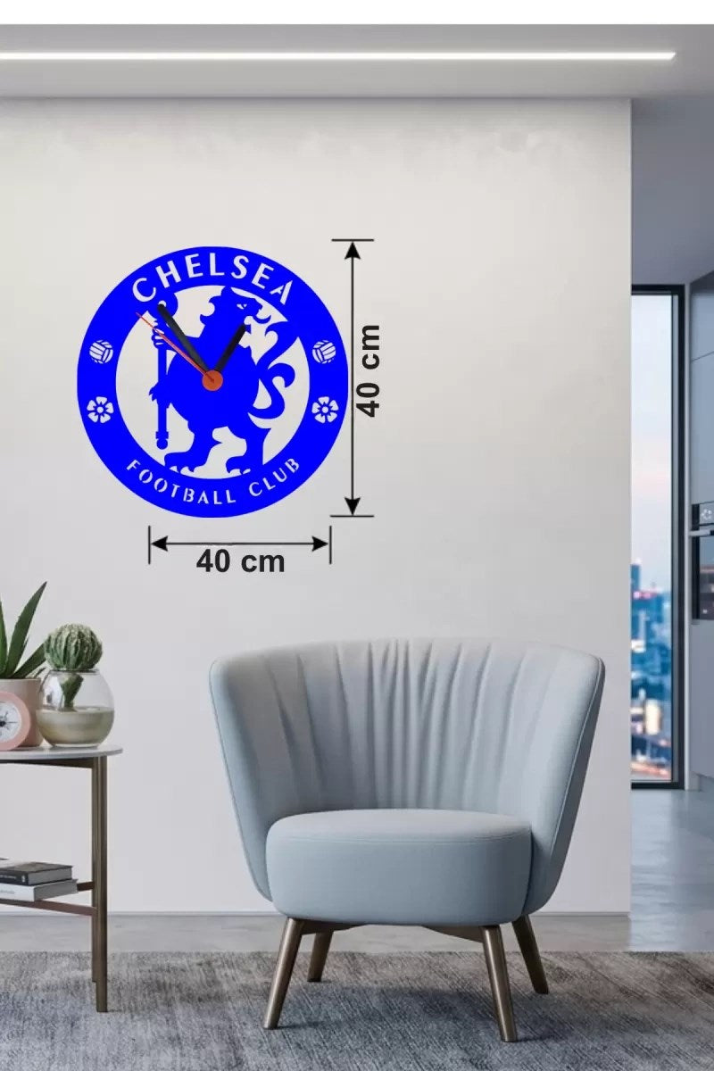 Mey İthalat® Chelsea FC Logolu Ahşap Duvar Saati - 40x40 cm Taraftar Hediyesi