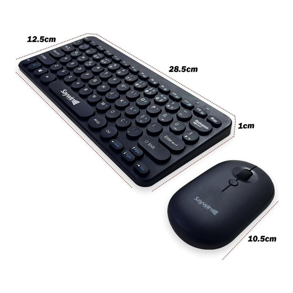 Kablosuz Lacivert Bluetooth Klavye Mouse Seti – Yuvarlak Tuşlu Tasarım, Türkçe Q Dizilim, Taşınabilir, Ev ve Ofis Kullanımına Uygun