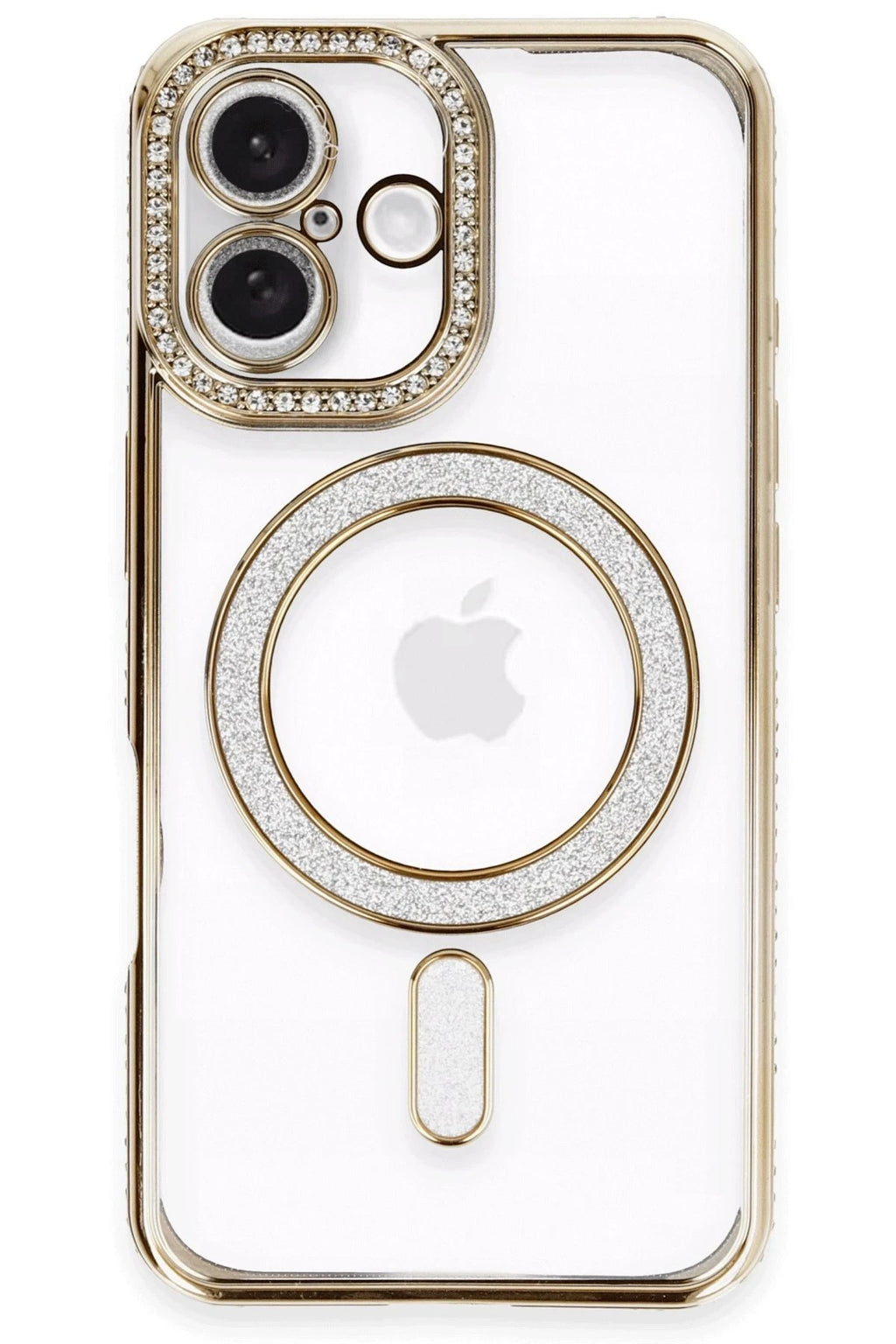Mey İthalat® iPhone 16 Kılıf Joke Simli Magneticsafe Kılıf - Gold
