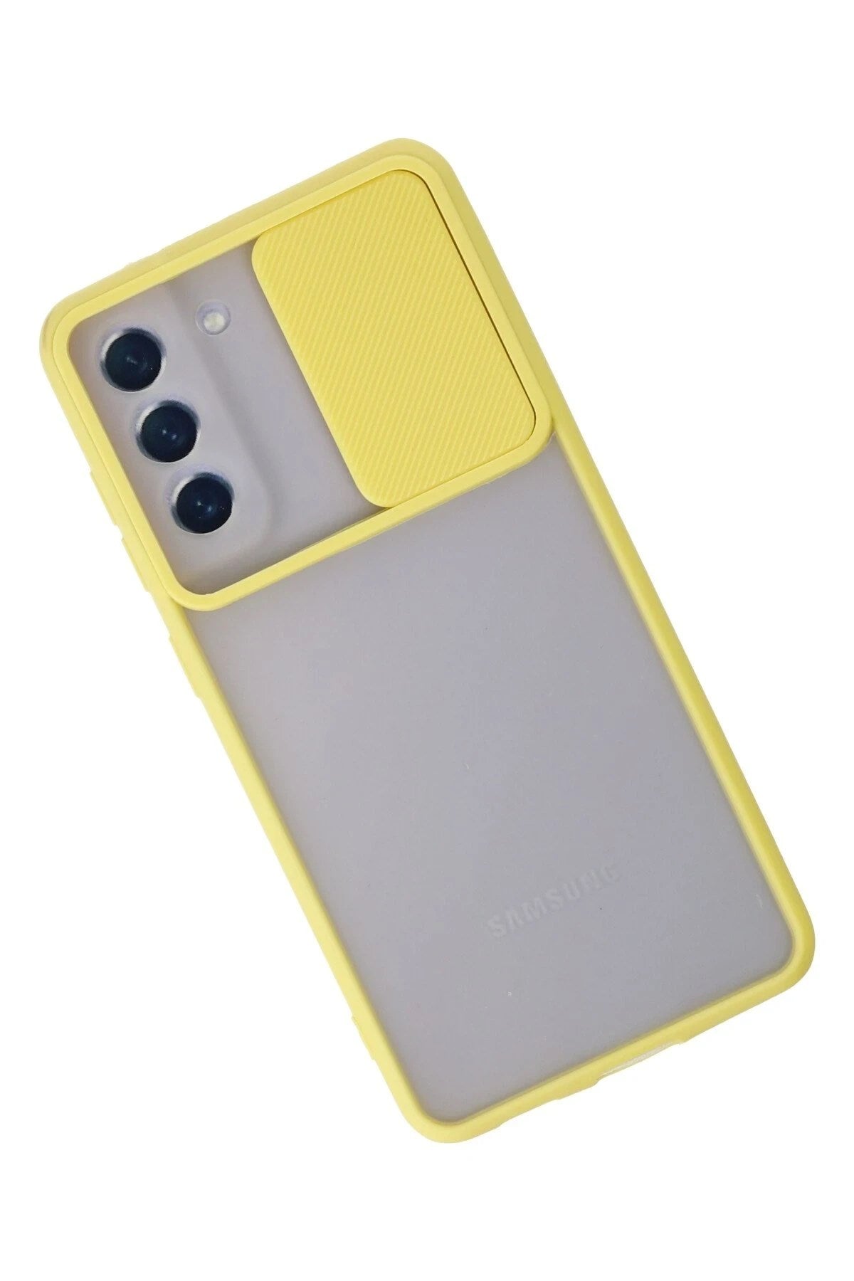 Mey İthalat® Samsung Galaxy S21 FE Kılıf Palm Buzlu Kamera Sürgülü Silikon - Sarı