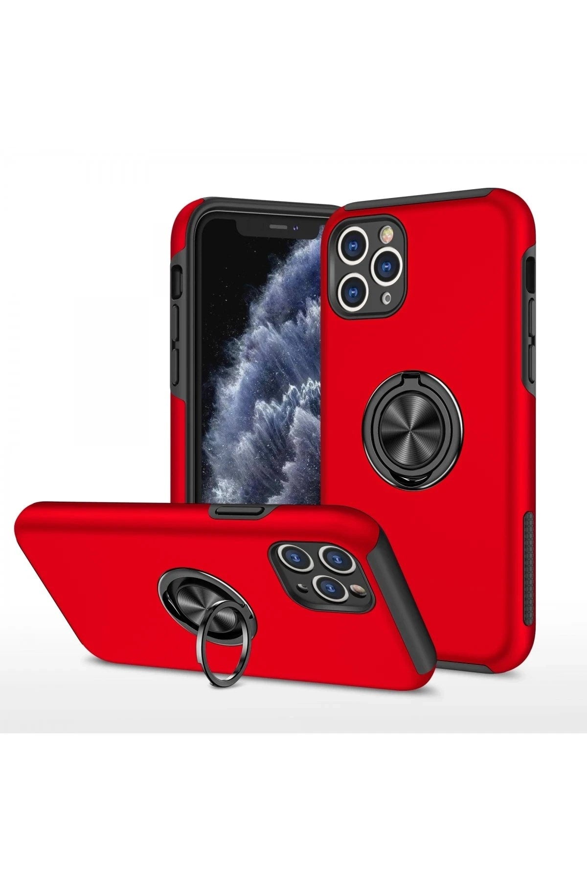 Mey İthalat® iPhone 11 Pro Max Kılıf Elit Yüzüklü Kapak - Kırmızı