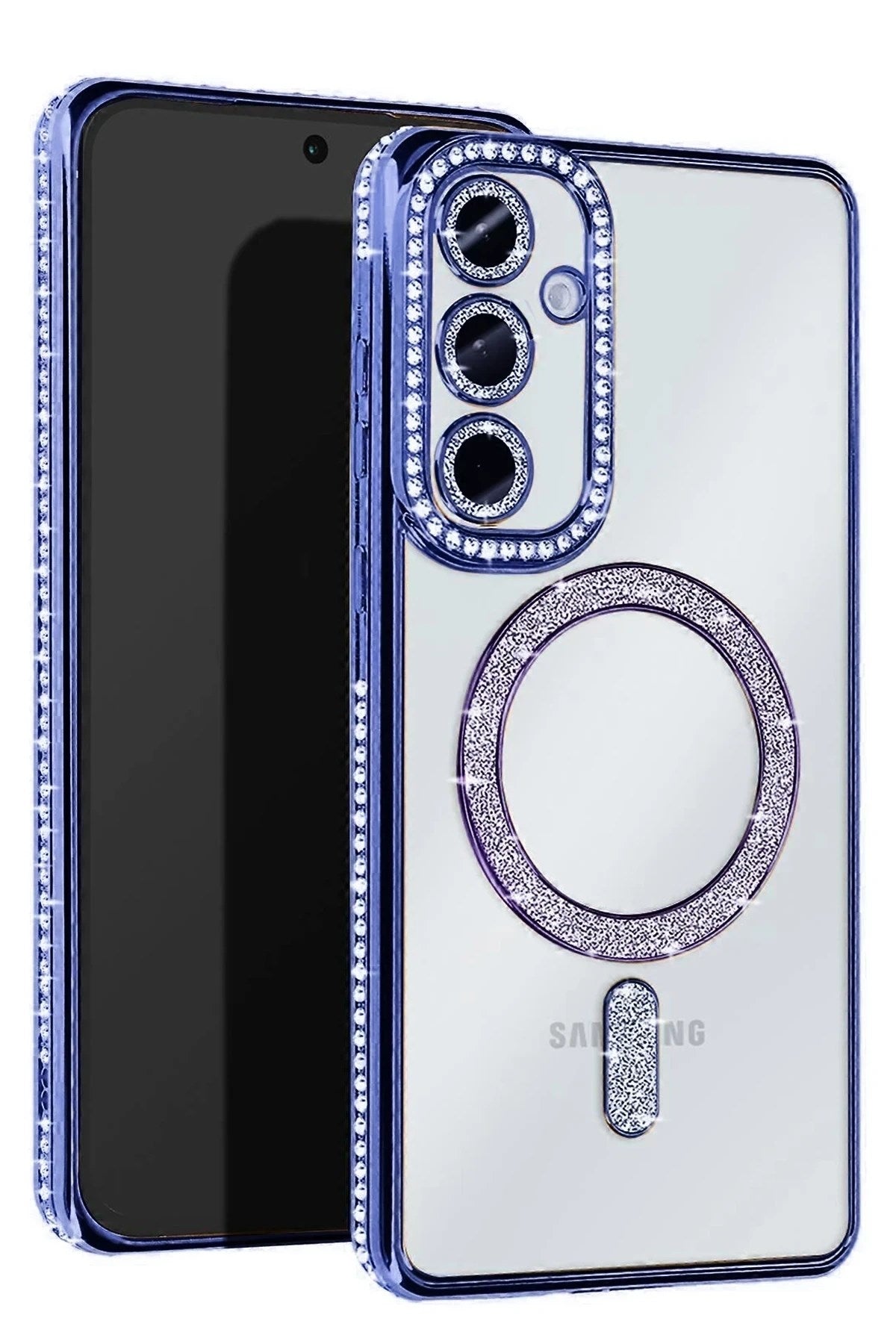 Mey İthalat® Samsung Galaxy S25 Edge Joke Simli Magneticsafe Kılıf - Mavi